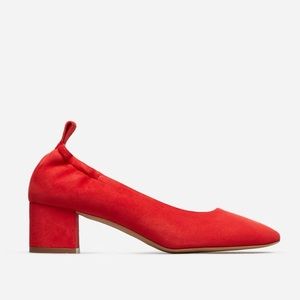 Everlane Red Suede Ballet Pumps The Day Heel